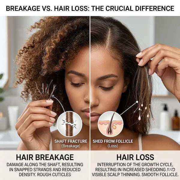 image showing breakage vs hair loss