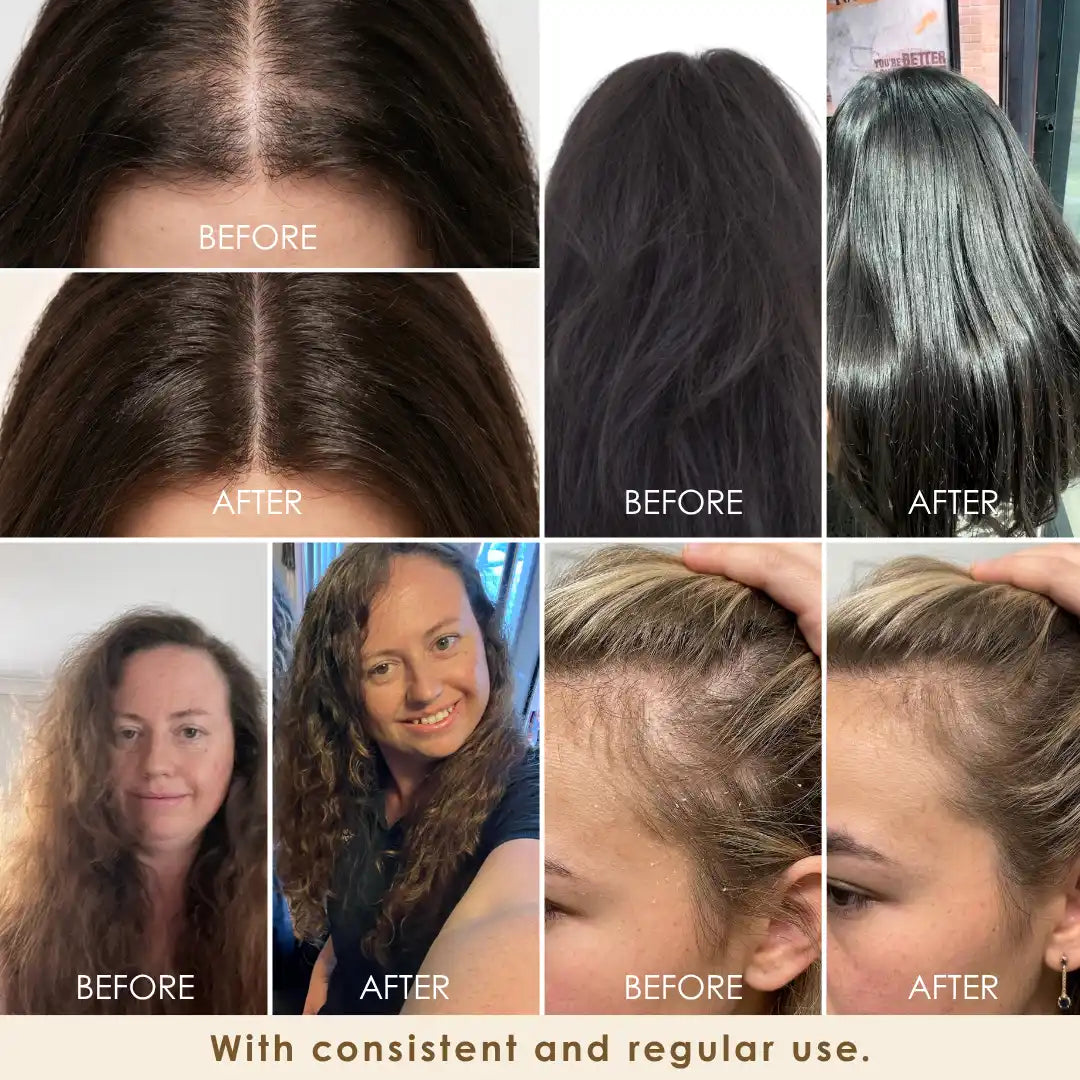 Before and after hair results using Tasic Pure Oils Long and Strong hair care system