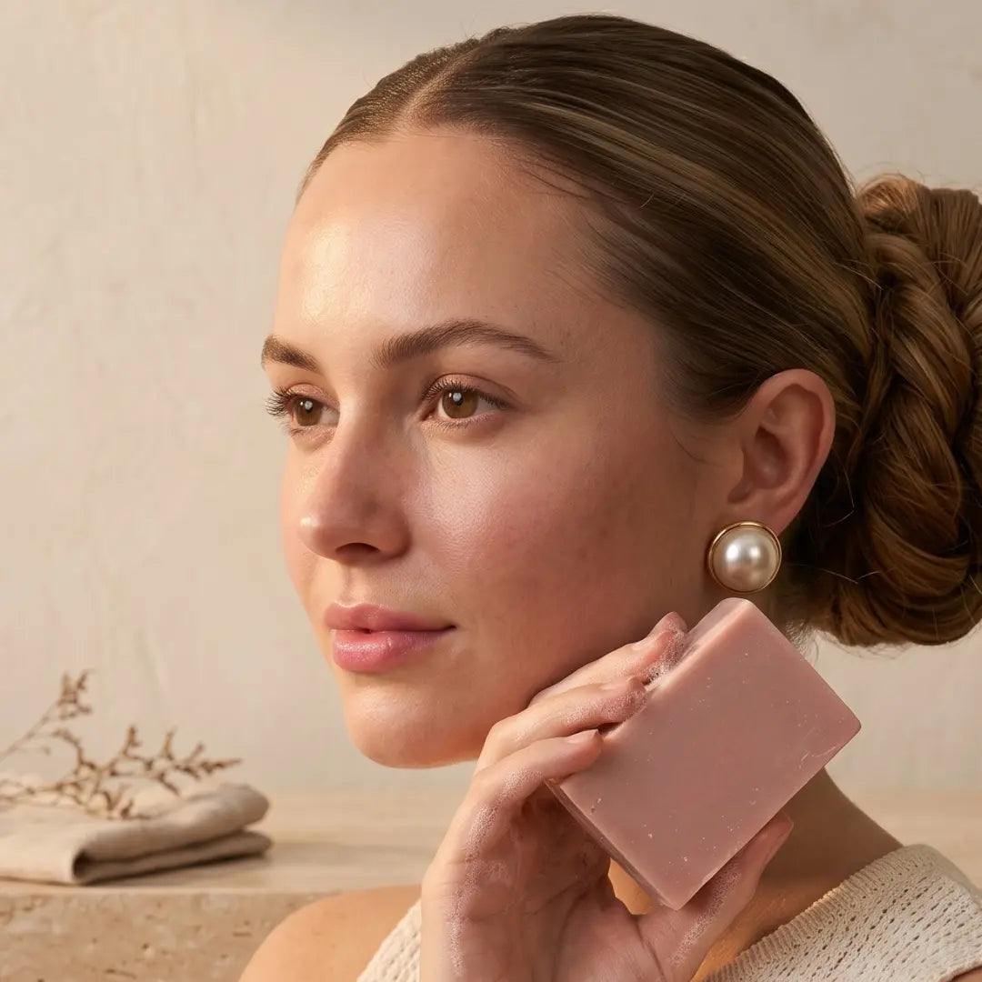 Tasic Pure Oils Australian Pink Clay Soap bar, soft pink bar with embossed 'clay' text